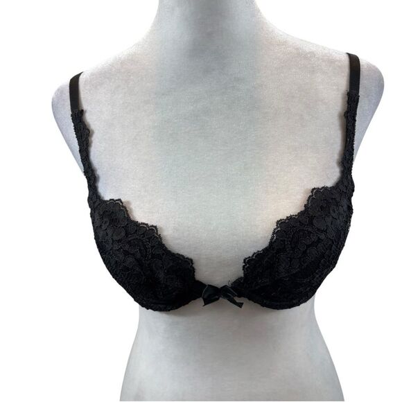 Vintage 1990’s Victoria’s Secret Push‎ Up Black Lace Bra Size 34A - Picture 1 of 8